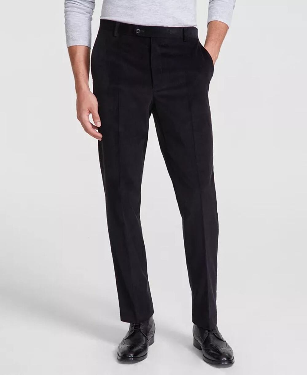 Tommy Hilfiger Men's Black Solid Corduroy Cotton Modern-Fit Pants Size 40x32